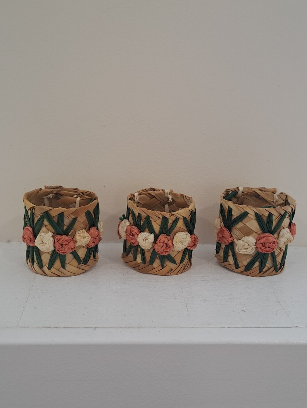 Set Of 3 Vtg. Raffia Woven Straw Boho Retro Cottagecore Tropical Napkin Rings